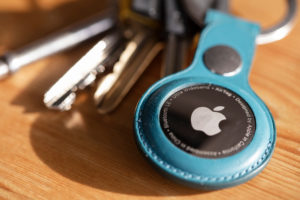 Apple Air Tag close up on key ring