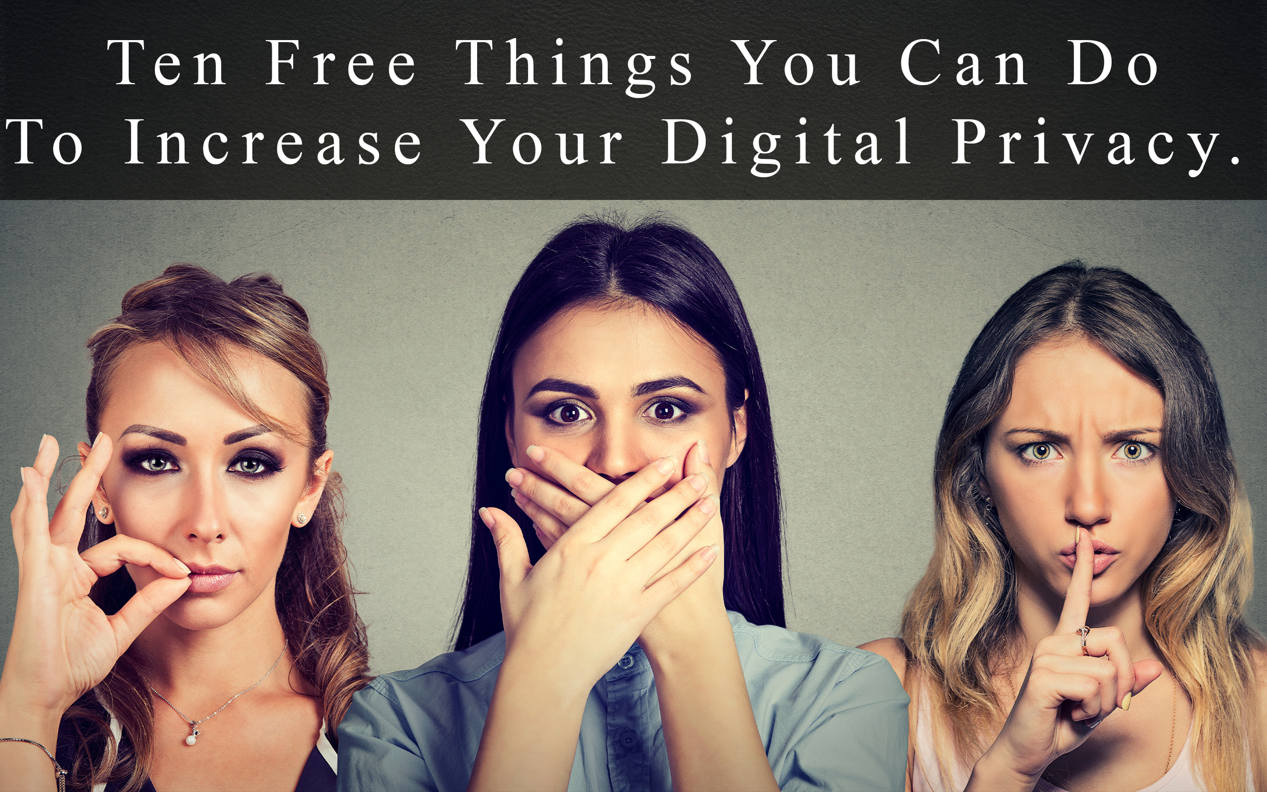 Three girls looking directly at the camera each making a privacy hand gesture to the camera.